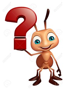 Ant cartoon character with question mark sign